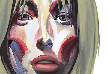 Takao Aoyama,illustrator,illustration,painting,Japan,acrylic,people,woman,face,stare,emotion,impact