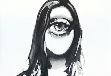 Takao Aoyama,artist,art,painting,Japan,acrylic,people,eye,face,black & white,stare,emotion,impact